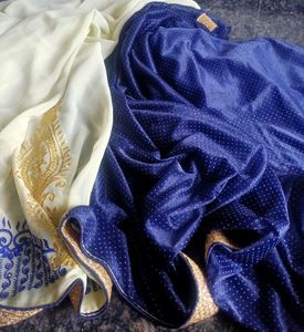 Blue And Cream Colour Saree