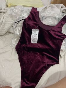 Burgundy Velvet Bodysuit (Forever 21)