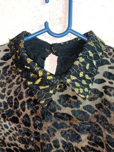 Partywear Leopard Print Sheer Lace Top