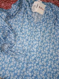 Blue Paisley Puff Sleeve Top