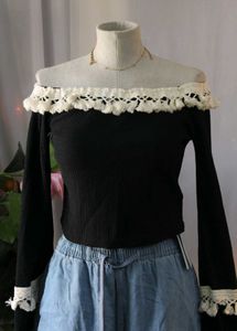 Savana Off-Shoulder Crochet Trim Top