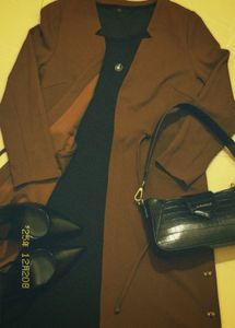Elegant Brown Coat & Dress Set