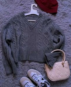V Neck Dark Grey Sweater