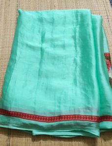 Polyster Light Green Saree without Blouse