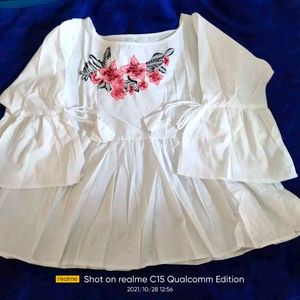 Floral Embroidered White Top
