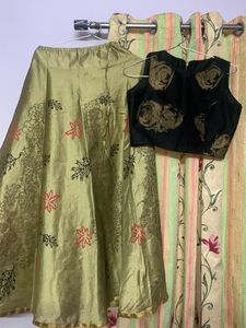 Golden Ethnic Skirt With Black Crop Top