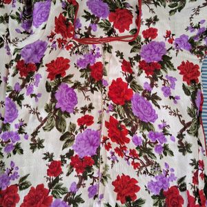 Floral Red - Off White Churidar Top