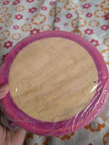 Kids Baby Miniature Handmade Wooden Chakla Belan Set (Pink) with Rolling Pin and Board for Kids