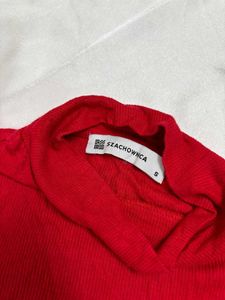 Korean Red Mock Neck Top