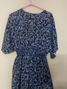 Navy Blue Printed Midi Dress/Shrug