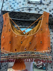 Mustard Heavy Crop Top With Skirt