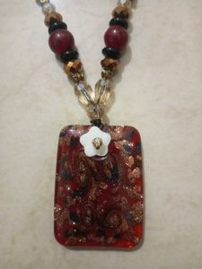 Beaded Necklace with Red Pendant