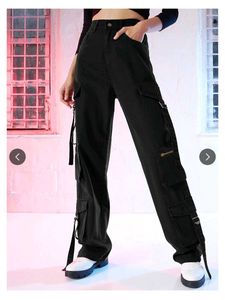 Trendy Black Cargo Jeans - High Rise Straight Fit