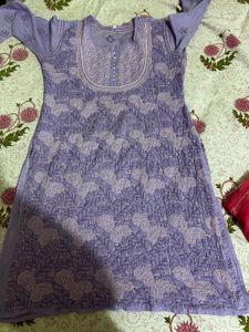 Lavender Embroidered Kurta Original Chikenkari