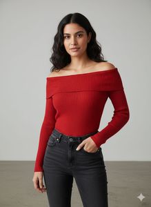 Red Off-Shoulder Long Sleeve sweater top