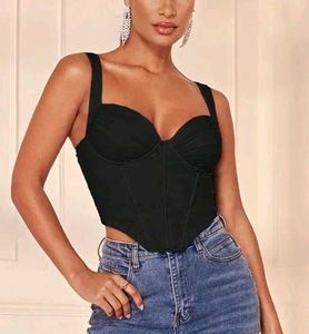 Black fitted corset crop top