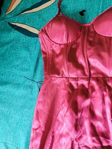 Pink Satin Mini Dress