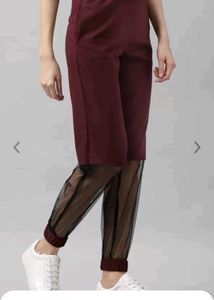 Burgundy Sheer Panel Pant