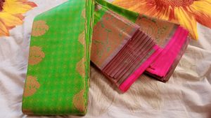 Elegant Green &amp; Pink Saree