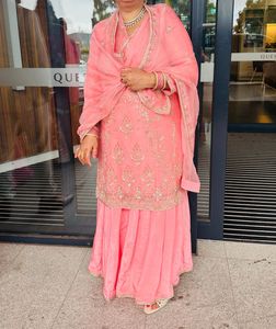 Peach Embroidered Sharara Suit