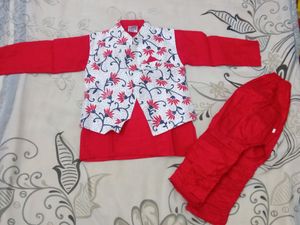 Green and Red-white Kurta Dhoti set