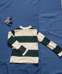 Tight fit green and white stripped top