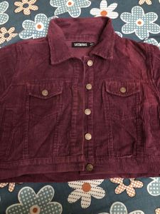 Women Burgundy Corduroy Crop Jacket