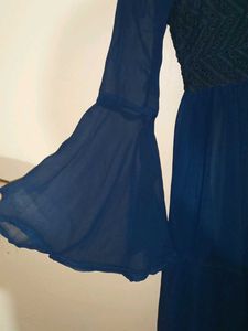 Navy Blue Maxi Dress with Sheer Sleeves