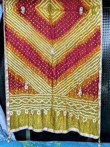 Unused Rich Quality Silk Bandhani Heavy Dupatta with Gotta Patti Embroidered💛💚🧡