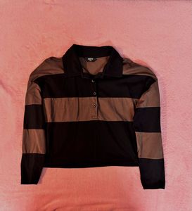 Striped Long Sleeve Polo Top