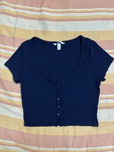 H&M Black Ribbed Crop Top