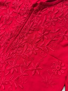 Red Embroidered Kurta