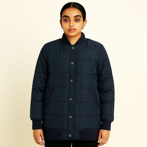 Navy Quilted Bomber Jacket
