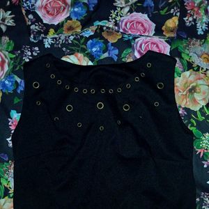 Black Floral Skirt With Top