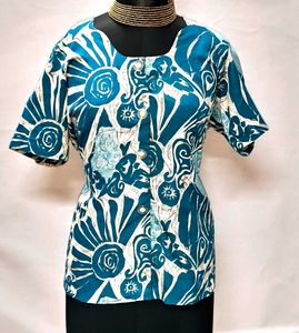 Blue Floral Beach Print Formal Top