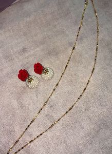 Red Rose Pearl Earrings. Free chain.