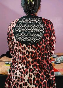 Leopard Print Kimono with Lace Detail