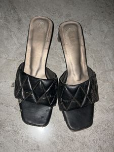 Black Quilted Heeled Sandals