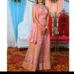 Light Pink Embroidered Netted Anarkali Suit