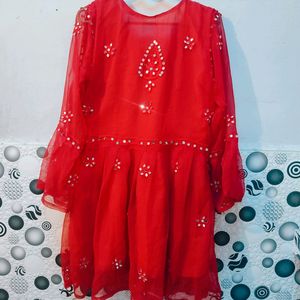 Red Mirror Work Chikankari Short Kurti ❤