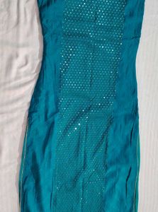Women Teal Blue Sequence Chanderi Cotton Suit Set
