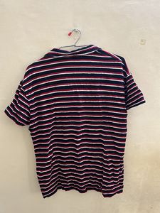 BARE Denim Striped Red White Black Polo Tee