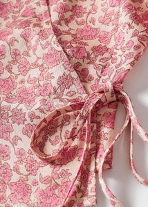 MANGO Cream-Coloured &amp; Pink Floral Print Wrap Top