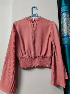 Peach Pleated Sleeve Top
