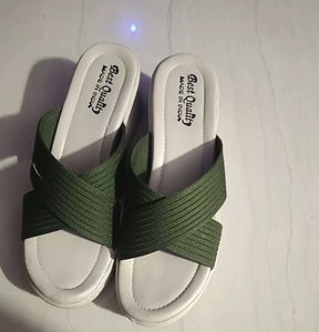 Olive Green Crisscross Wedge Sandals