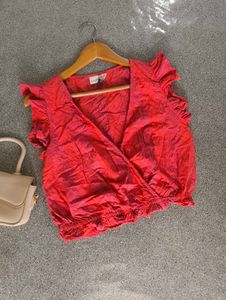 Ruffled Red Wrap Top