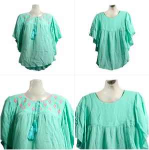 Embroidered Green Tunic Top