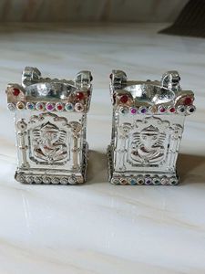 Silver Plated Swastik Unique Diya Set