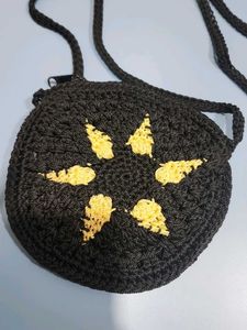 Crochet Circle Sling Black Bag
