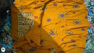 Yellow Printed Dress Material